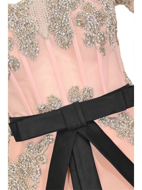 Abito lungo Ideas 99151 organza con ricami di strass e cristalli TARIK EDIZ | 99151ICE PINK